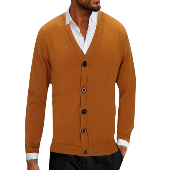 Men's Autumn And Winter Solid Color Button Casual Loose Knit Cardigan