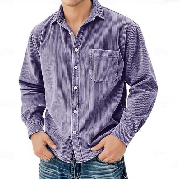 Men's Autumn And Winter Solid Colour Long Sleeved Casual Shirt With Chest Pocket