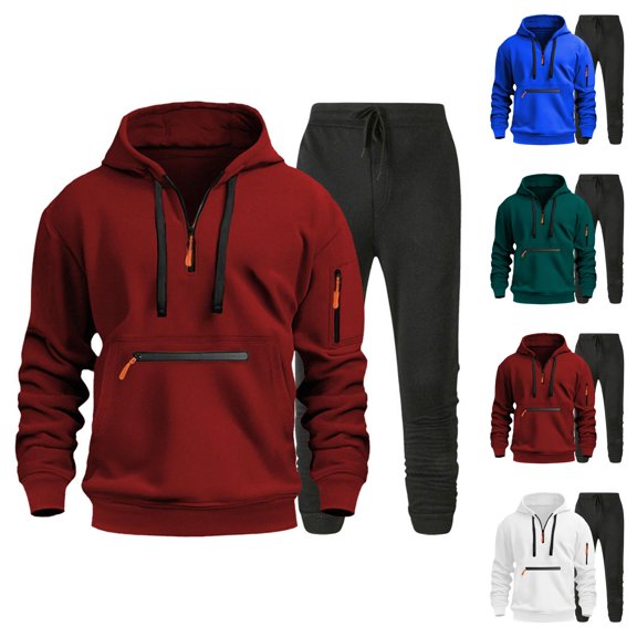 Men's Autumn And Winter Two Piece Fashionable Hoodie Set Hooded Sweatshirt And Casual Black Pants Set Shirt Men Cotton Fleece Hooded Sweatshirt
