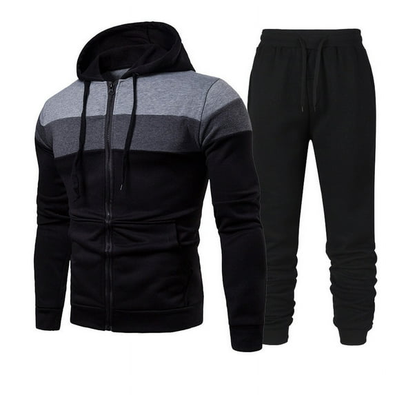 Men's Autumn Casual Fashion Sportswear Running Fitness Colour Block Hooded Sweatshirt Long Pants Suit