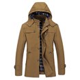 thumbnail image 1 of Men's Autumn Casual Windproof Hooded Jacket Loose Fit Long Plaid Lined Coat Lightweight Outdoor Sports Top, 1 of 2
