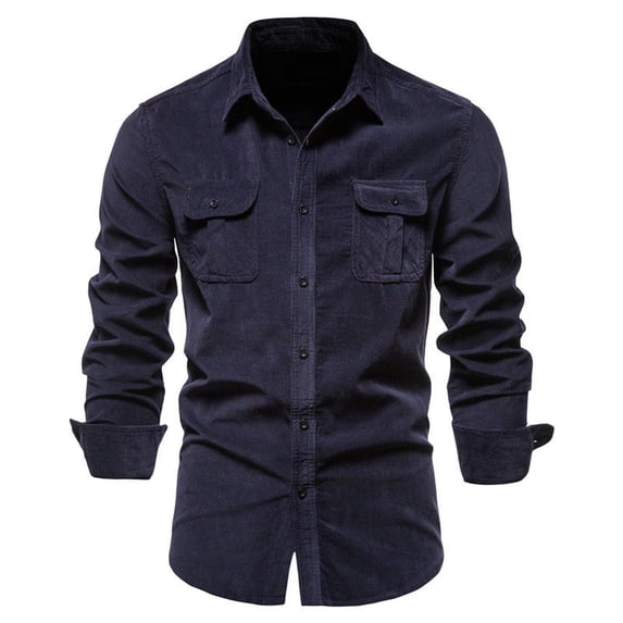 Men's Autumn Corduroy Men's Shirt Slim Casual Shirt Men's New Long Sleeve Jacket-Navy Blue-XXL