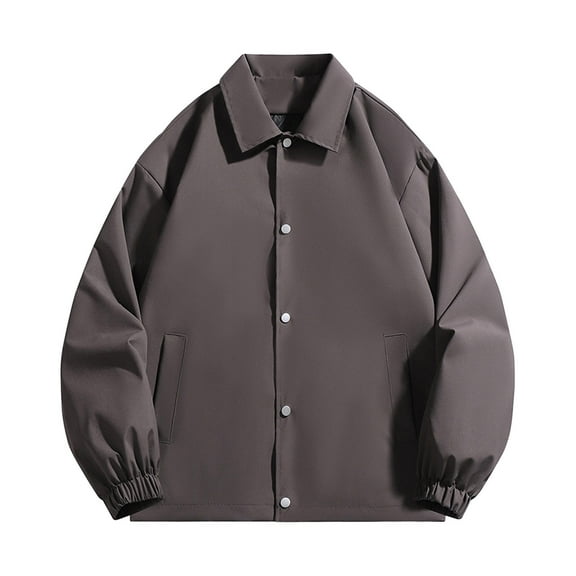 Men's Autumn Jacket Solid Colour Loose Fit Casual Style With Pockets Lapel Jacket