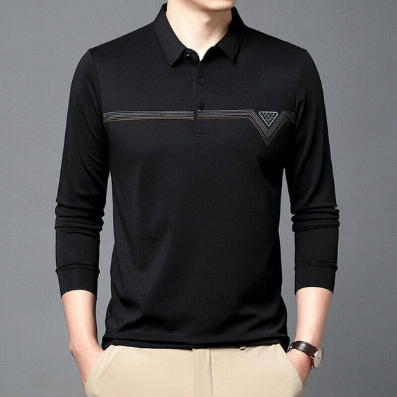 Men's Autumn New Triangle Print Polo Long Sleeve T-shirt