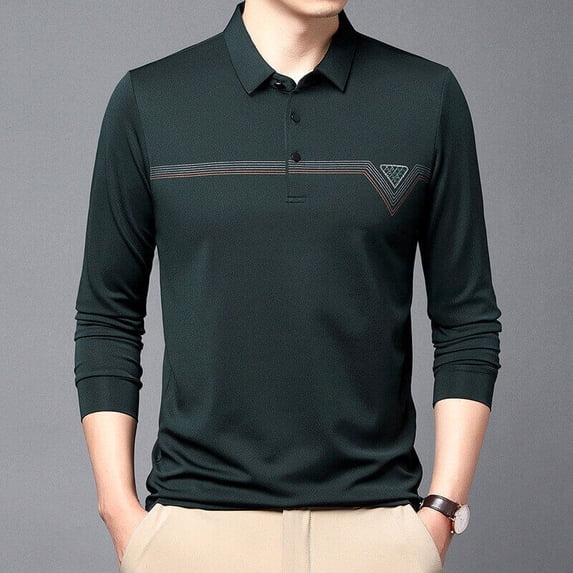 Men's Autumn New Triangle Print Polo Long Sleeve T-shirt