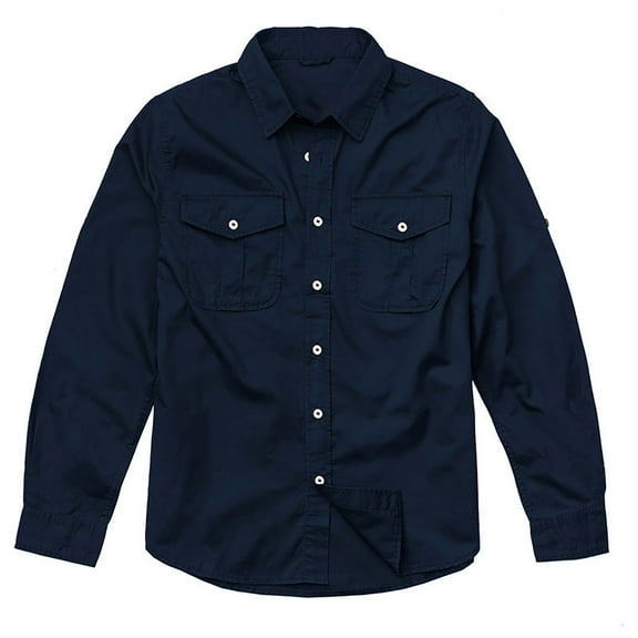 Men's Autumn Solid Color Casual Plus Size Loose Shirt Men's Folding Long Sleeved Shirt Workwear Shirt