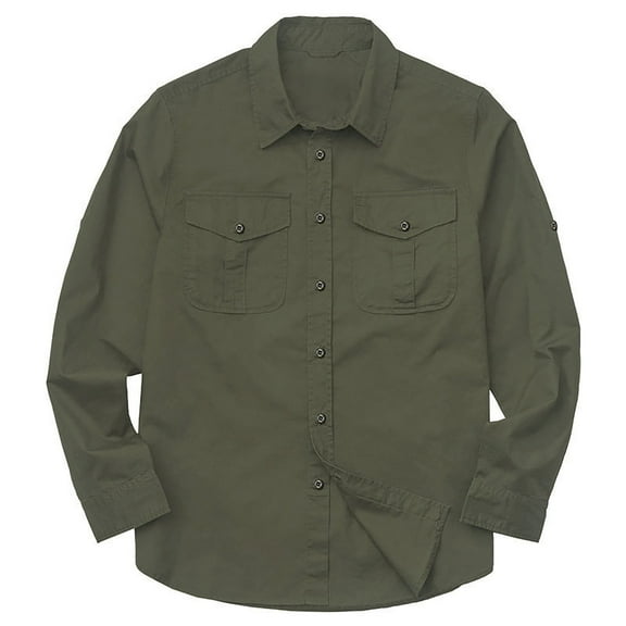 Men's Autumn Solid Color Casual Plus Size Loose Shirt Men's Folding Long Sleeved Shirt Workwear Shirt