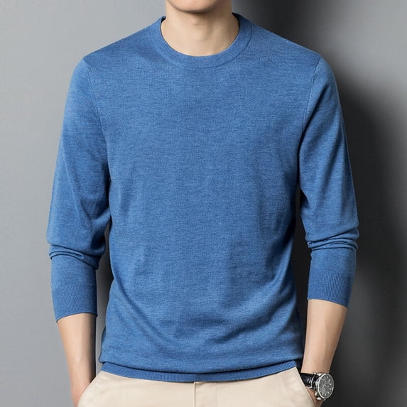 Men's Autumn Solid Round Neck Knitted Slim Fit Casual Long Sleeve Wool Sweater
