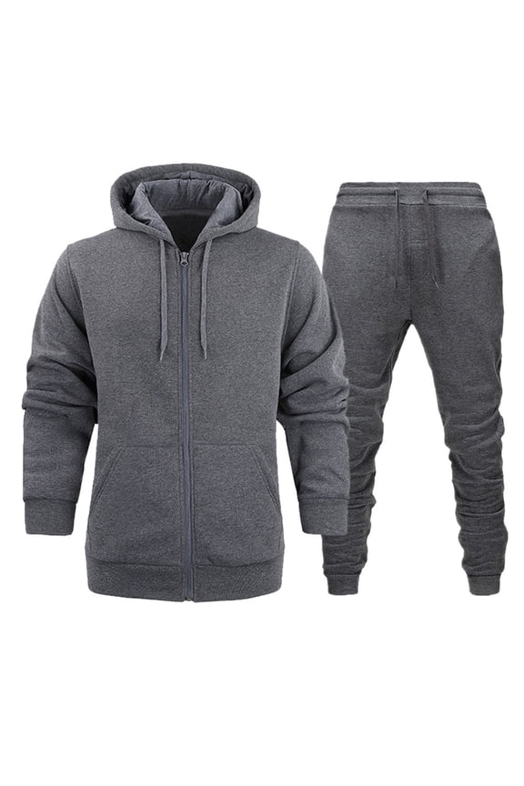 Men's Autumn Two Piece Solid Color Hooded Sweatshirt Set Hooded Sweatshirt And Casual Pants Set