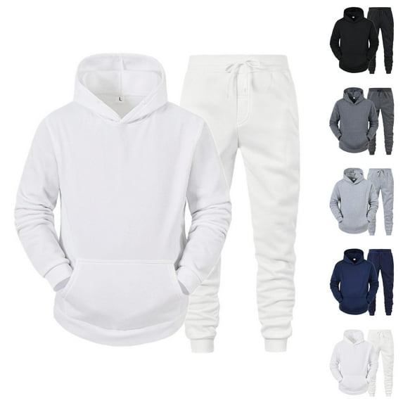 Men's Autumn Winter 2-Piece Solid Color Zipper Sweater and Sweatpants Tracksuit Set – Long Sleeve Hoodie & Jogging Pants for Leisure, Sports, Workout, Athletic Activities