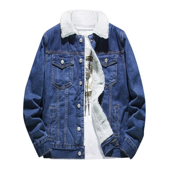 Men's Autumn Winter Add wool Casual Vintage Wash Distressed Denim Jacket Coat