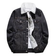 thumbnail image 1 of Men's Autumn Winter Add wool Casual Vintage Wash Distressed Denim Jacket Coat, 1 of 5