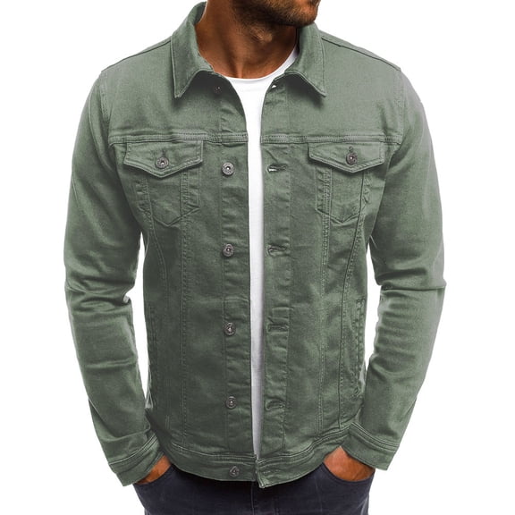 Men's Autumn Winter Button Solid Color Vintage Denim Jacket Tops Blouse Coat