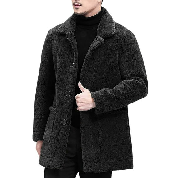 Men's Autumn/Winter Casual Lamb Wool Lapel Jacket In Solid Color Vintage Outdoor Coat With Fabric