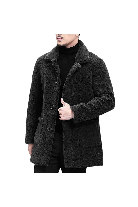 Men's Autumn/Winter Casual Lamb Wool Lapel Jacket In Solid Color Vintage Outdoor Coat With Fabric