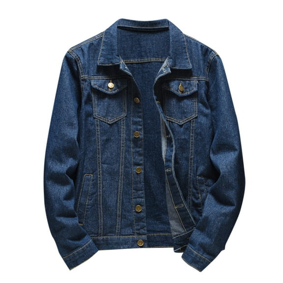 Men's Autumn Winter Casual Long Sleeve Turn-down Collar Solid Denim Jacket Coat