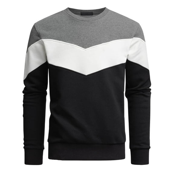 Men's Autumn Winter Color Block Round Neck Casual Sportswear Sweatshirt Without Hood Casual Fall Pullover Long Sleeve Crewneck Loose Tops