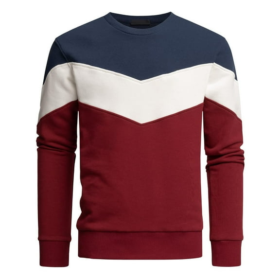 Men's Autumn Winter Color Block Round Neck Casual Sportswear Sweatshirt Without Hood Casual Fall Pullover Long Sleeve Crewneck Loose Tops