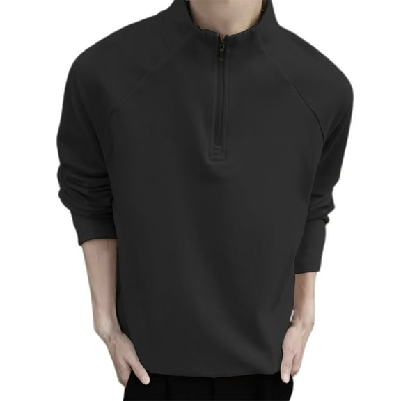 Men's Autumn Winter Half Zip Long Sleeve T-Shirt Raglan Sleeves Casual Base Layer Top Comfortable Stylish Spring Fashion Men's Lightweight Crewneck Tee Tops
