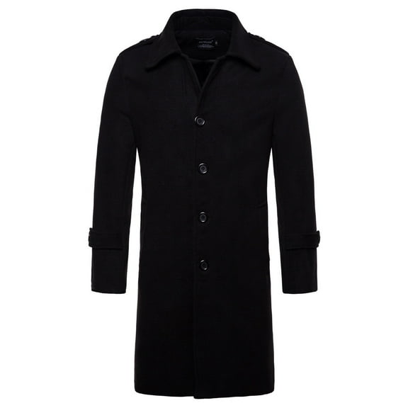 Men's Autumn Winter Long Jackets Single Breasted Solid Color Woolen Trench Long Length Casual Coat Windbreaker Warm Overcoat