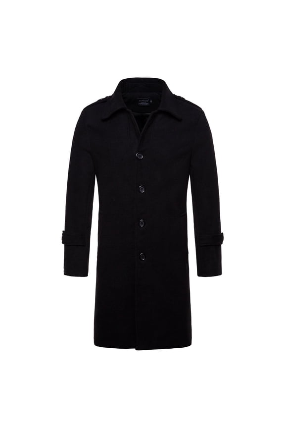 Men's Autumn Winter Long Jackets Single Breasted Solid Color Woolen Trench Long Length Casual Coat Windbreaker Warm Overcoat