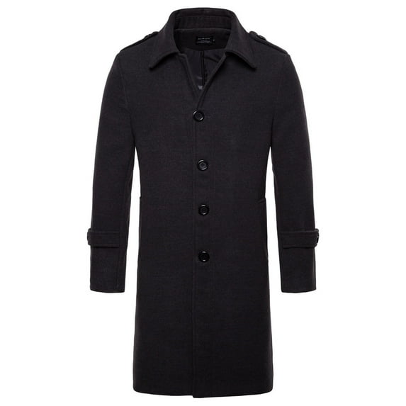 Men's Autumn Winter Long Jackets Single Breasted Solid Color Woolen Trench Long Length Casual Coat Windbreaker Warm Overcoat