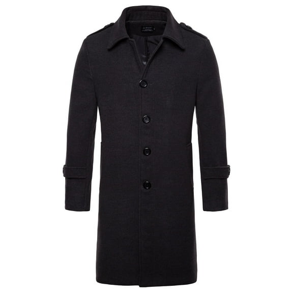 Men's Autumn Winter Long Jackets Single Breasted Solid Color Woolen Trench Long Length Casual Coat Windbreaker Warm Overcoat