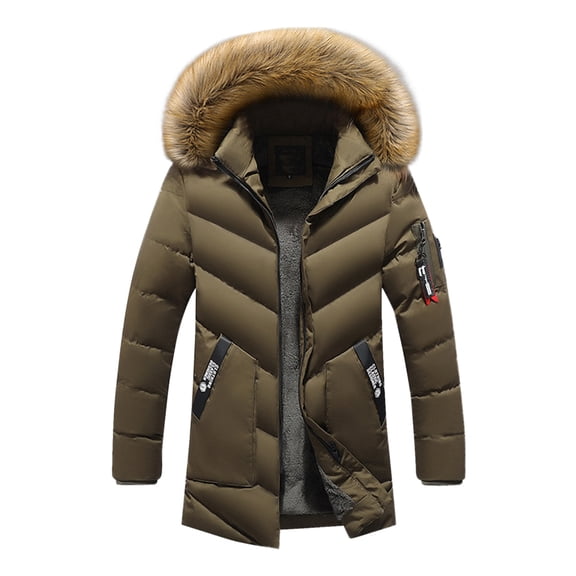 Men's Autumn&Winter Solid Color Long Sleeved Jacket Hooded Plush Collar Parkas