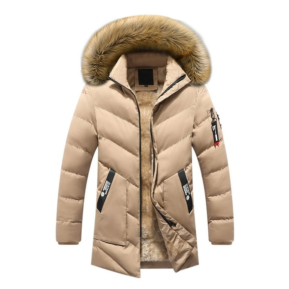Men's Autumn&Winter Solid Color Long Sleeved Jacket Hooded Plush Collar Parkas