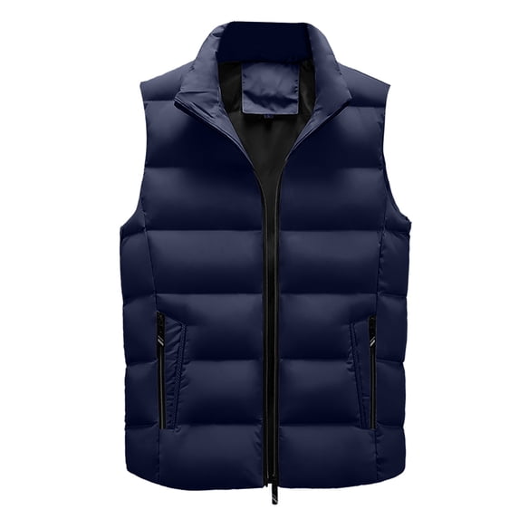 Men's Autumn&Winter Solid Color Sleeveless Stand-up Collar Vest Parkas