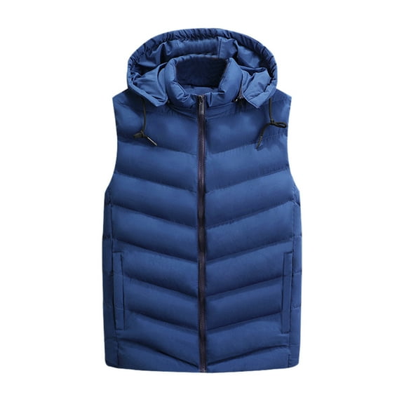 Men's Autumn&Winter Solid Color Sleeveless Zipper Hooded Vest Parkas