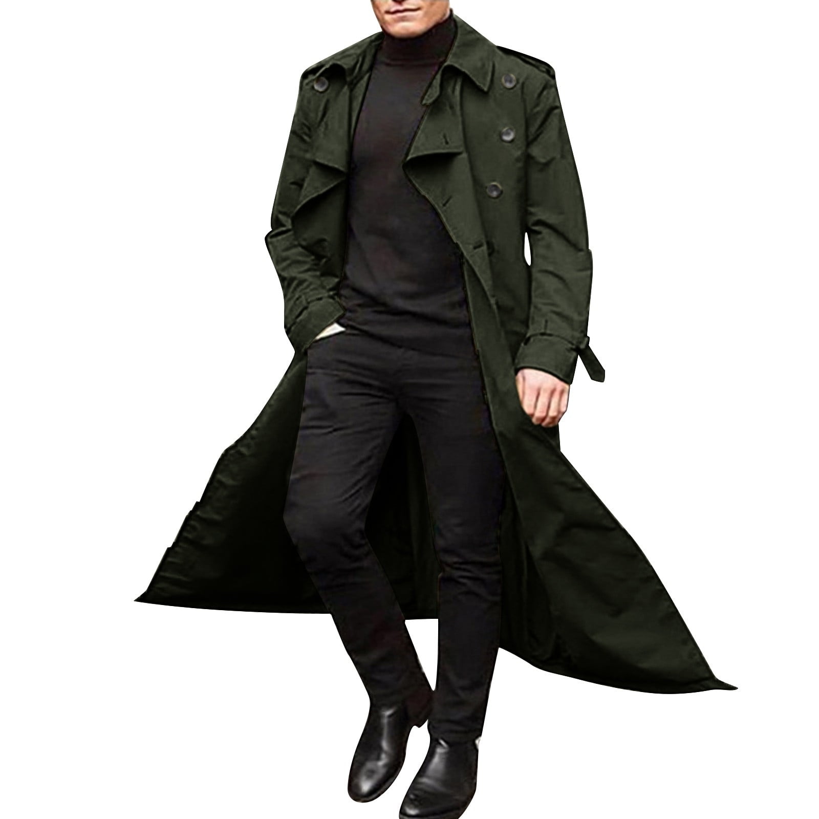 Men s Autumn and Winter Water Proof Wind Proof Jacket Men Long Trench Coat Double insulated Jacket Men Breasted Coats Belt Loose Wool Winter Coats Jacket Walmart