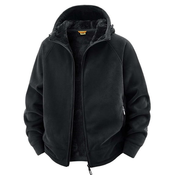 Men's Autumn and Winter Jacket with Thickened Hooded , Outdoor Loose and Casual Polar Coat, Black Xxl