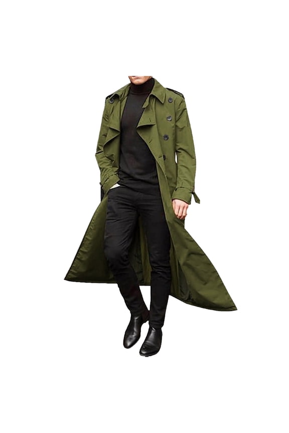 Men's Autumn and Winter Long Trench Coat Double Coats Belt Loose Jacket Size:XL