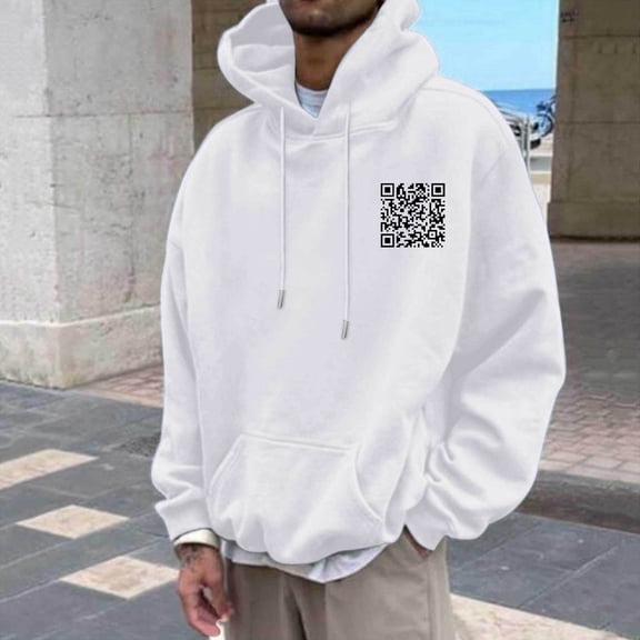 Men's Autumn and Winter Solid Color Coconut Printing Hooded Long Sleeve Pocket Sweater Durable High Quality Polyester Fashionable for Daily and Home