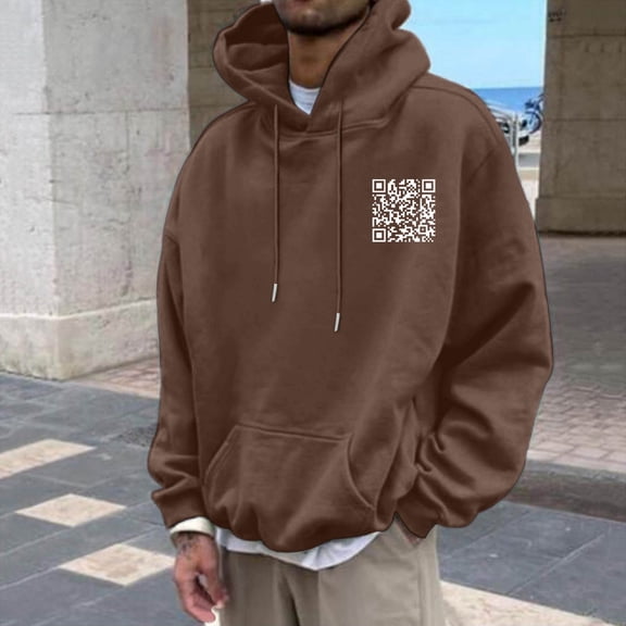 Men's Autumn and Winter Solid Color Coconut Printing Hooded Long Sleeve Pocket Sweater Durable High Quality Polyester Fashionable for Daily and Home