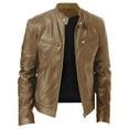 thumbnail image 1 of Men's Autumn and Winter Stand Collar Leather Jacket Zip Faux Leather Biker Jacket Long Sleeve Jacket, 1 of 3
