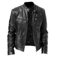thumbnail image 1 of Men's Autumn and Winter Stand Collar Leather Jacket Zip Faux Leather Biker Jacket Long Sleeve Jacket, 1 of 4