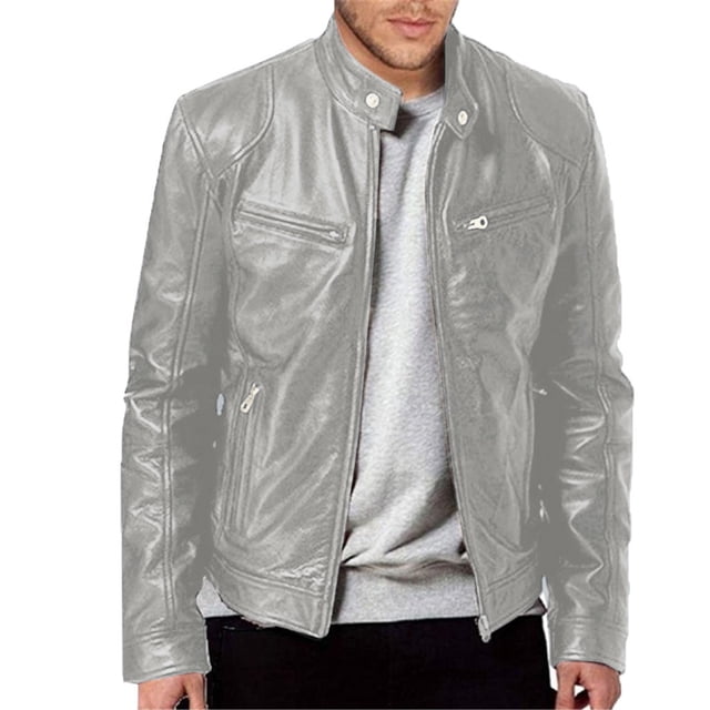 Men's Stand Collar Leather Jacket Vintage Winter Leather Aviator Flying Pilot Jacket with Large Size Pockets, Red