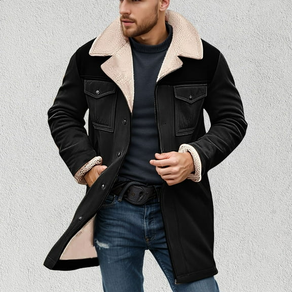 Men's Autumn and Winter Suede Solid Color Casual Jacket with Warm Overcoat Coat