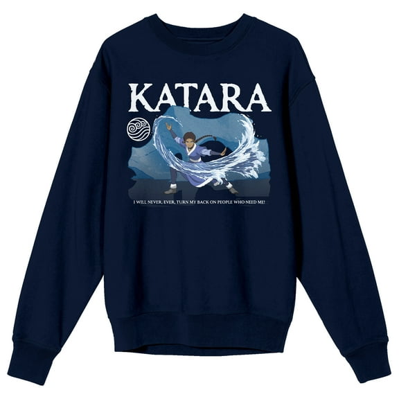 Avatar The Last Airbender Katara y2k on Navy Long Sleeve Adult Crew neck-XXL