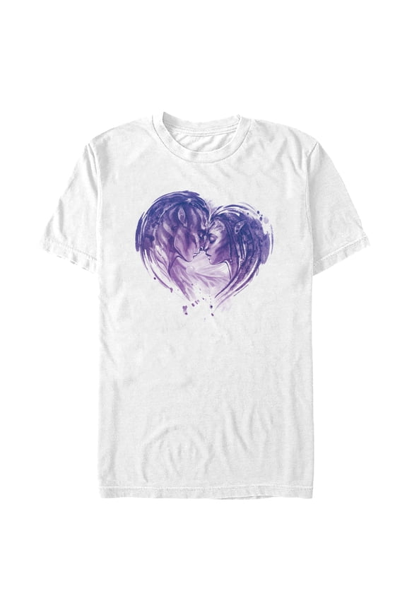 Men's Avatar: The Way of Water Neytiri and Jake Sully Watercolor Heart  Graphic Tee White Small