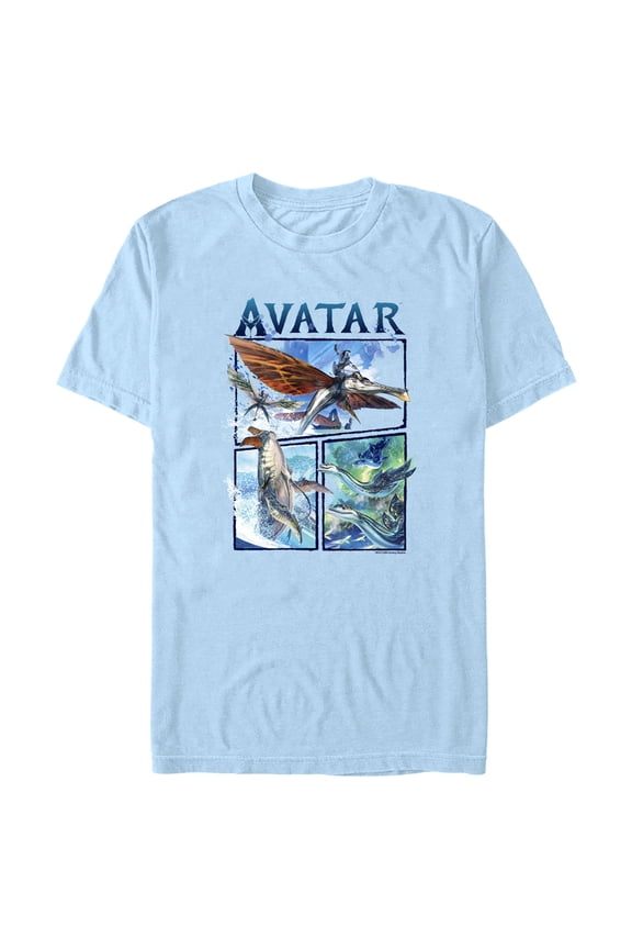 Men's Avatar: The Way of Water Watercolor Air and Sea Creatures Logo Graphic Tee Light Blue Medium