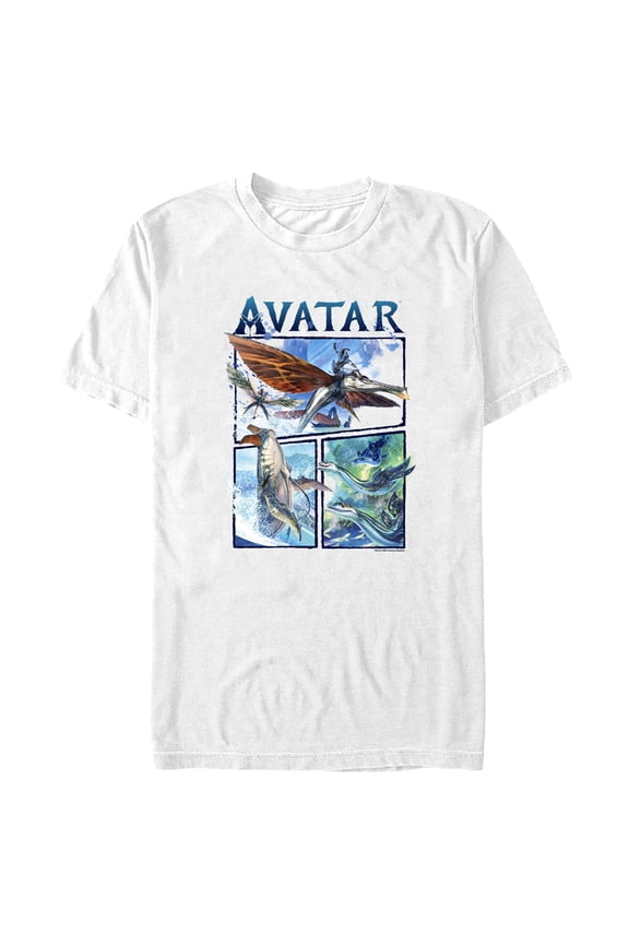 Men's Avatar: The Way of Water Watercolor Air and Sea Creatures Logo Graphic Tee White Medium