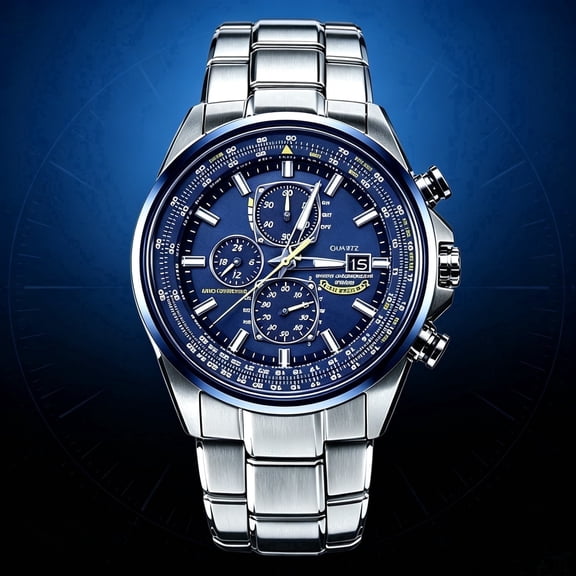 Men's Aviation Pilot LightPowered RadioControlled Wrist Watch, MultiTimeZone, Stainless Steel Metal Band, Business Casual