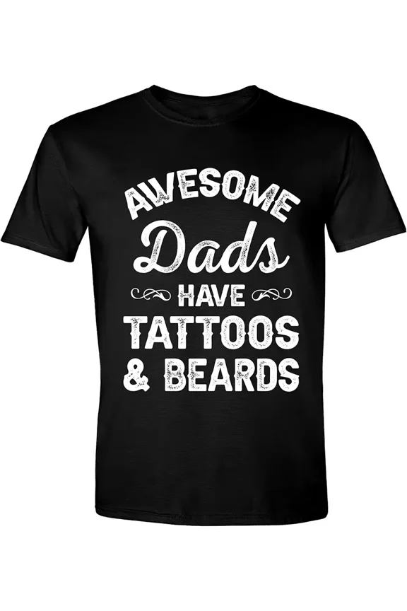 Men's Awesome Dads Tattoos Beards Graphic T-Shirt