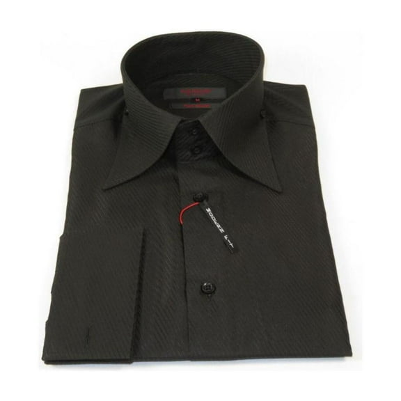 Men's Axxess Turkey Shirt 100% Cotton Long Collar 224-06 French Cuffs Black