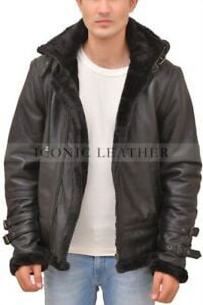 Men's B3 Black Bomber GENUINE Leather Jacket With Removable Hood