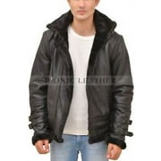 Mens B3 Black Bomber GENUINE Leather Jacket With Removable Hood