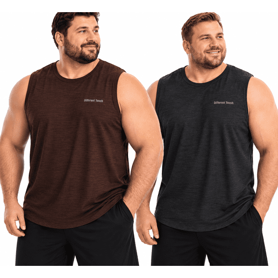 Men’s BIG and TALL 2 Pack Active Gym Sleeveless Shirts Crew Neck Muscle Tank Top